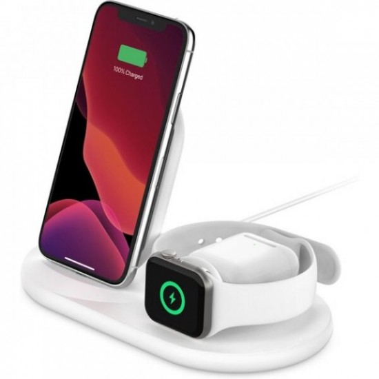 Incarcator wireless Belkin 3-in-1, pentru Apple Watch/Airpods/iPhone, Alb
